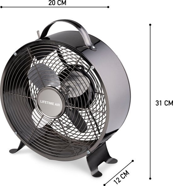 Lifetime Air Tafelventilator - 230V - Bureau Ventilator 20CM - 2 Snelheden - Zwart
