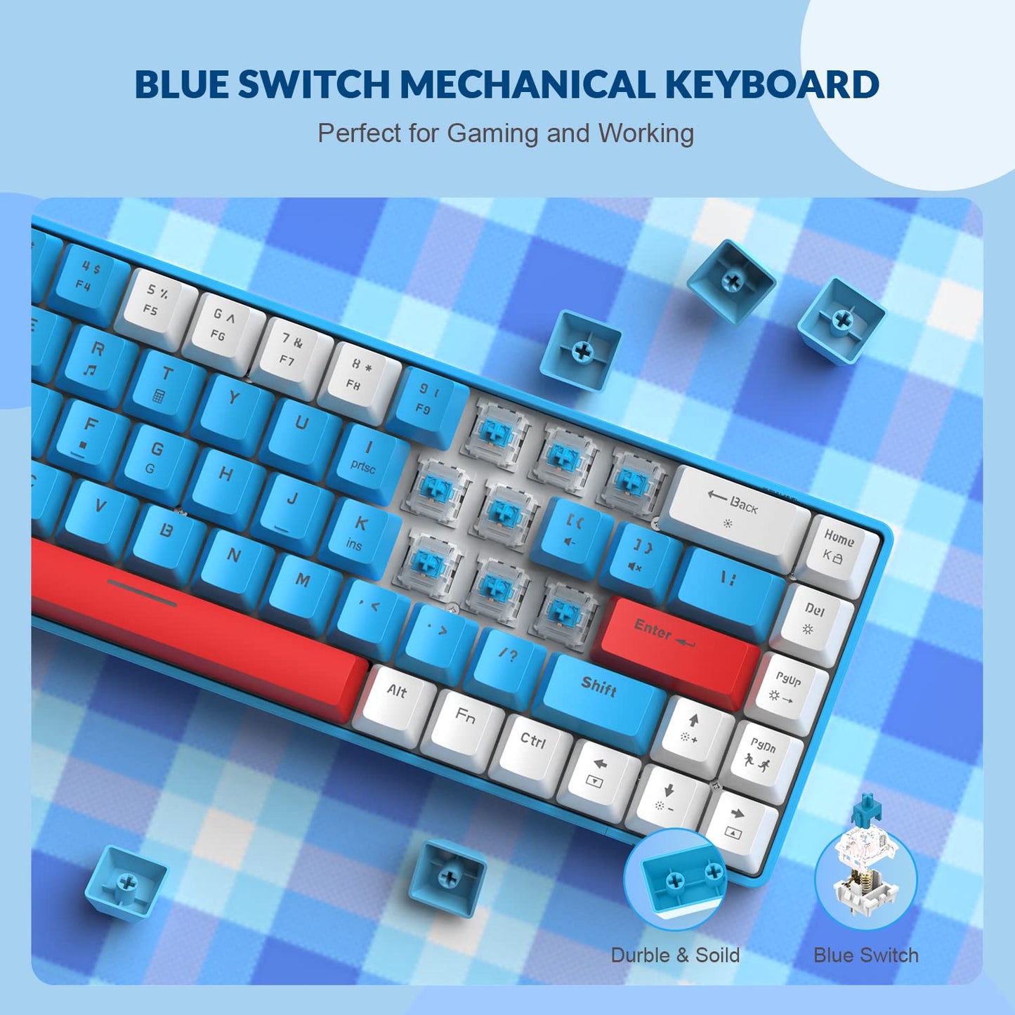 Clavier gaming YINDIAO T8 60 %, 68 touches, compact, filaire, mini-clavier mécanique avec rétroéclairage Chroma RGB à 18 couleurs, commutateurs rouges, câble spiralé USB-C, pour PC et Mac — gris clair