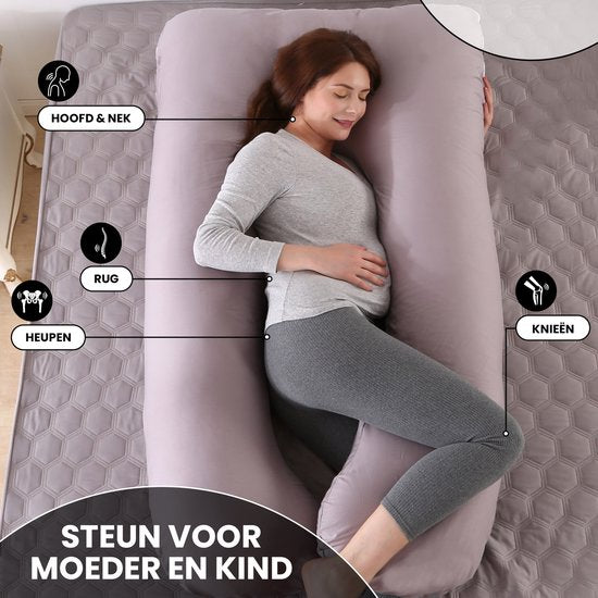 Oemmie Oreiller de grossesse - Oreiller d'allaitement - Oreiller de sommeil en soie - Oreiller de corps - Forme en U - 140x80 cm - Gris