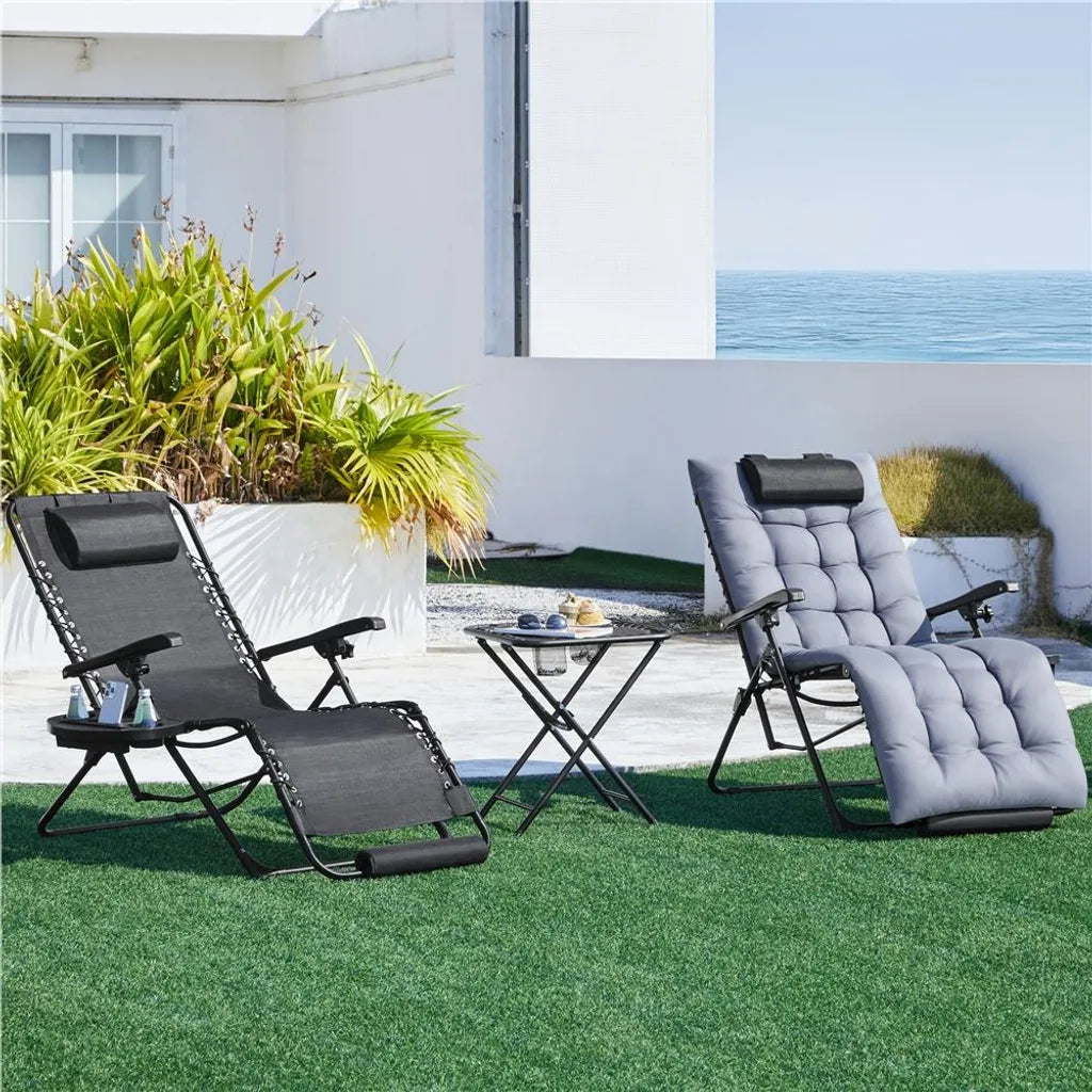 Yaheetech Zero Gravity Lounger Dark Grey - Fauteuil de relaxation pliable et réglable avec coussin et porte-gobelet