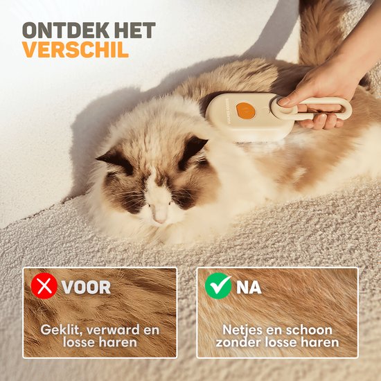 Vulpes Goods® Pets - Brosse à chat PRO - Brosse à vapeur douce et autonettoyante pour chats et chiens - Peigne à chat - Élimination des poils - Vaporisateur pour chats à poils courts et à poils longs - 2 peignes supplémentaires inclus