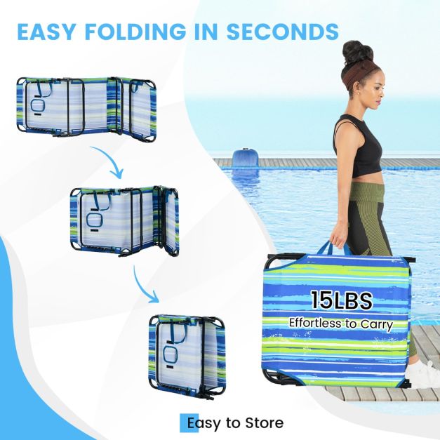 Bain de soleil Coast avec ouverture faciale - Bain de soleil pliable 194 x 63 x 92 cm - Bleu et vert