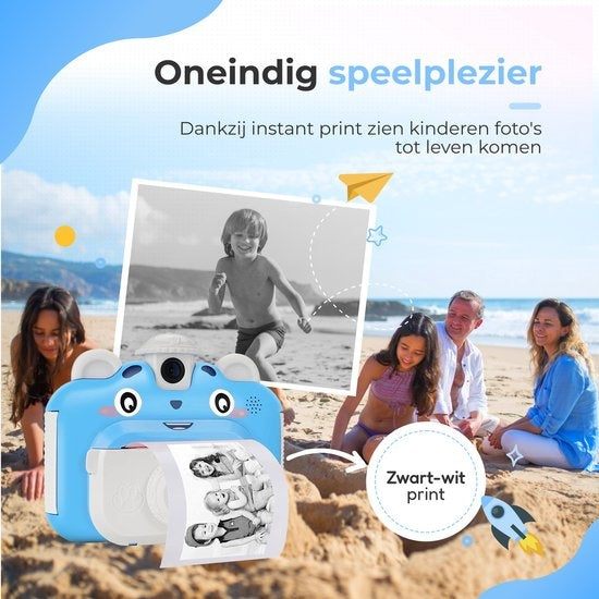AyeKids Instant Print Kids Camera - Mini imprimante thermique - Imprimante photo - Comprend 3 rouleaux et 12 marqueurs de couleur - Bleu