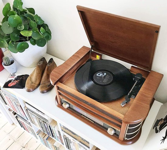 Platine vinyle - Denver - Tourne disque - Design rétro -Radio FM/AM - Radio CD Player - Bois