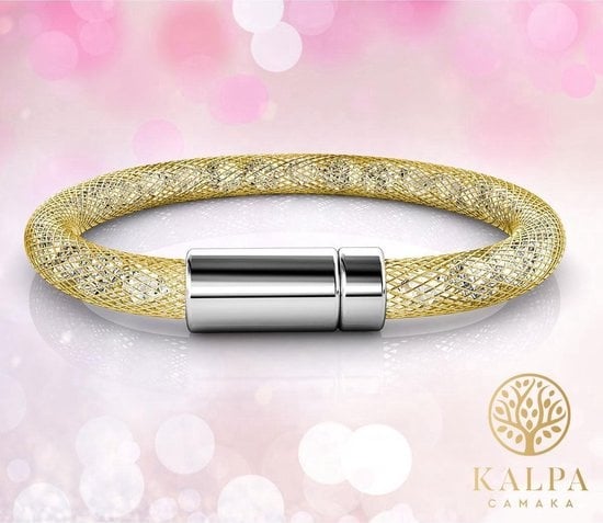 Yolora Ladies Mesh Bracelet - Kalpa Camaka Crystals - Couleur or - Bracelet femme or - Bijoux - Boîte cadeau de luxe - Boîte cadeau - Boîte cadeau exclusive - Belle boîte cadeau - Cadeau de fête des mères