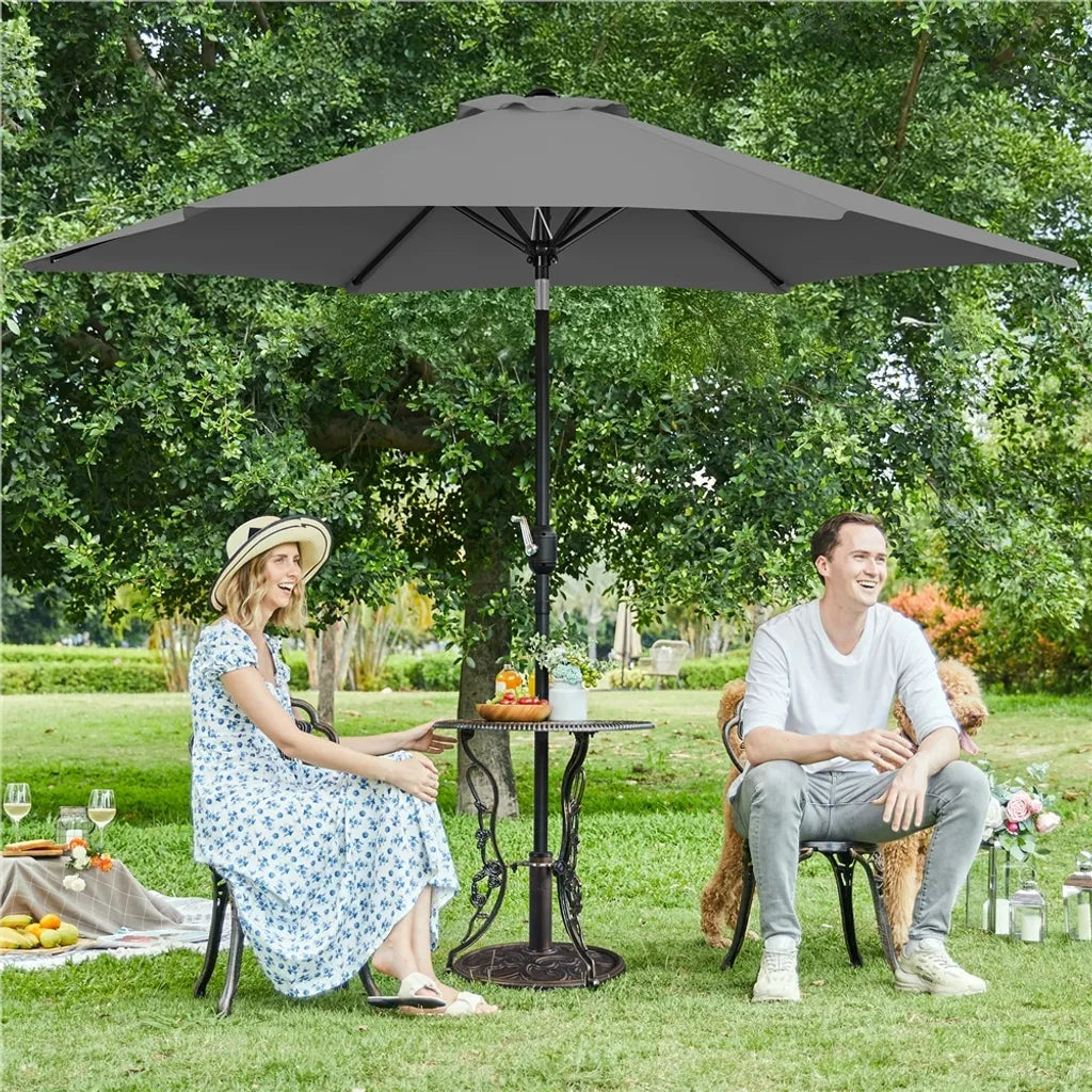 Parasol de jardin Yaheetech avec fonction d'inclinaison et contrepoids - Gris - Ø 269 x 241 cm