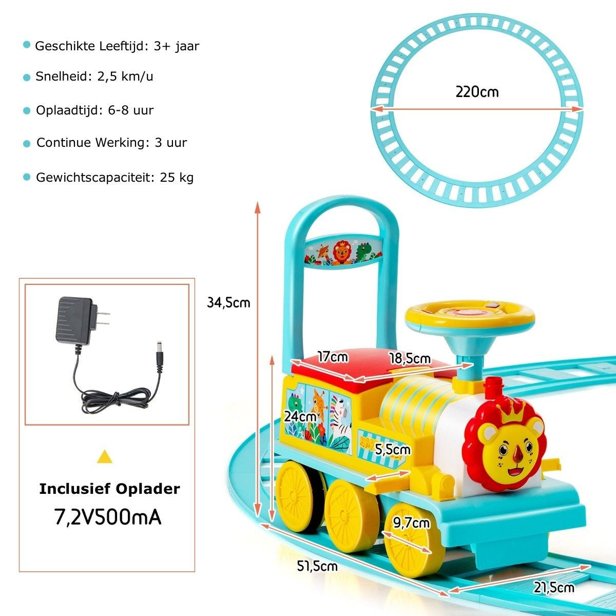 Train électrique pour enfants Coast 6V avec 16 rails pour les enfants de 3 ans et plus