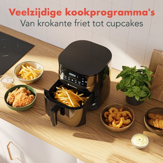 KitchenBrothers Airfryer XL - 5L - 1500W - Friteuse à air chaud - 80ºC à 200ºC - 8 Programmes de cuisson - Noir