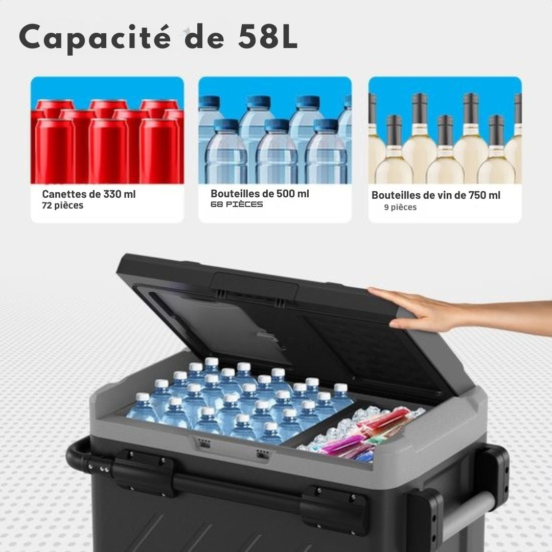Glacière électrique - Auronic - avec compresseur - congélation et réfrigération - capacité 58L - 69,2 x 45,3 x 58 cm - gris