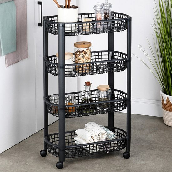 Excellent Houseware Chariot de cuisine noir - Système de rangement à 4 niveaux - 46,5 x 26 x 80 cm