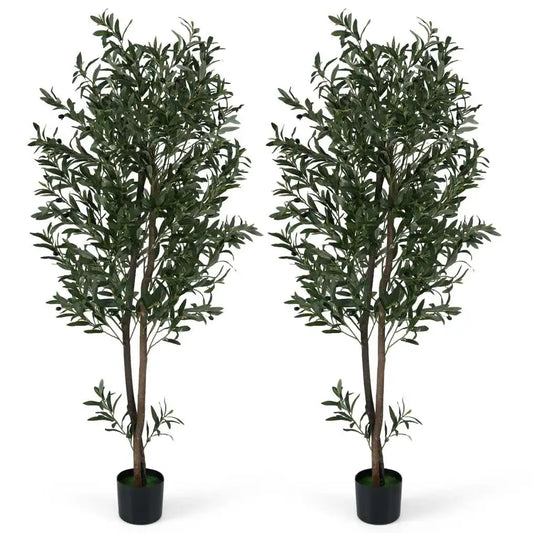 Coast – Lot de deux oliviers artificiels – Avec pot renforcé de ciment, branches flexibles et olives réalistes – Pour le salon et le bureau – Polyester vert et noir – Hauteur : 180 cm