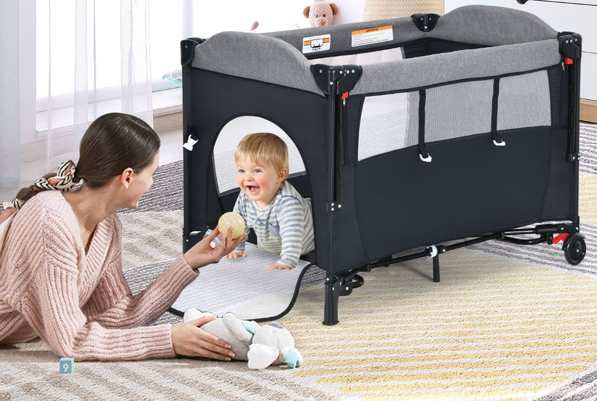 Lit Bébé Coast - Design 5 en 1 - à 4 hauteurs - Mobile - 76 x 109 x 83 cm - Noir