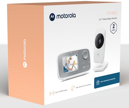Babyphone Motorola Nursery avec caméra - Baby Monitor VM482 - Caméra pour bébé avec écran couleur de 2,4 pouces, communication bidirectionnelle, capteur de température et vision nocturne infrarouge - Portée de 300 m