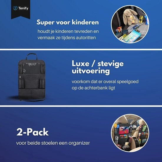 Tenify Premium Luxury & Sturdy Car Organiser with Tablet Holder - Set of 2 - Extra Storage - Protector - Car Seat - Accessories