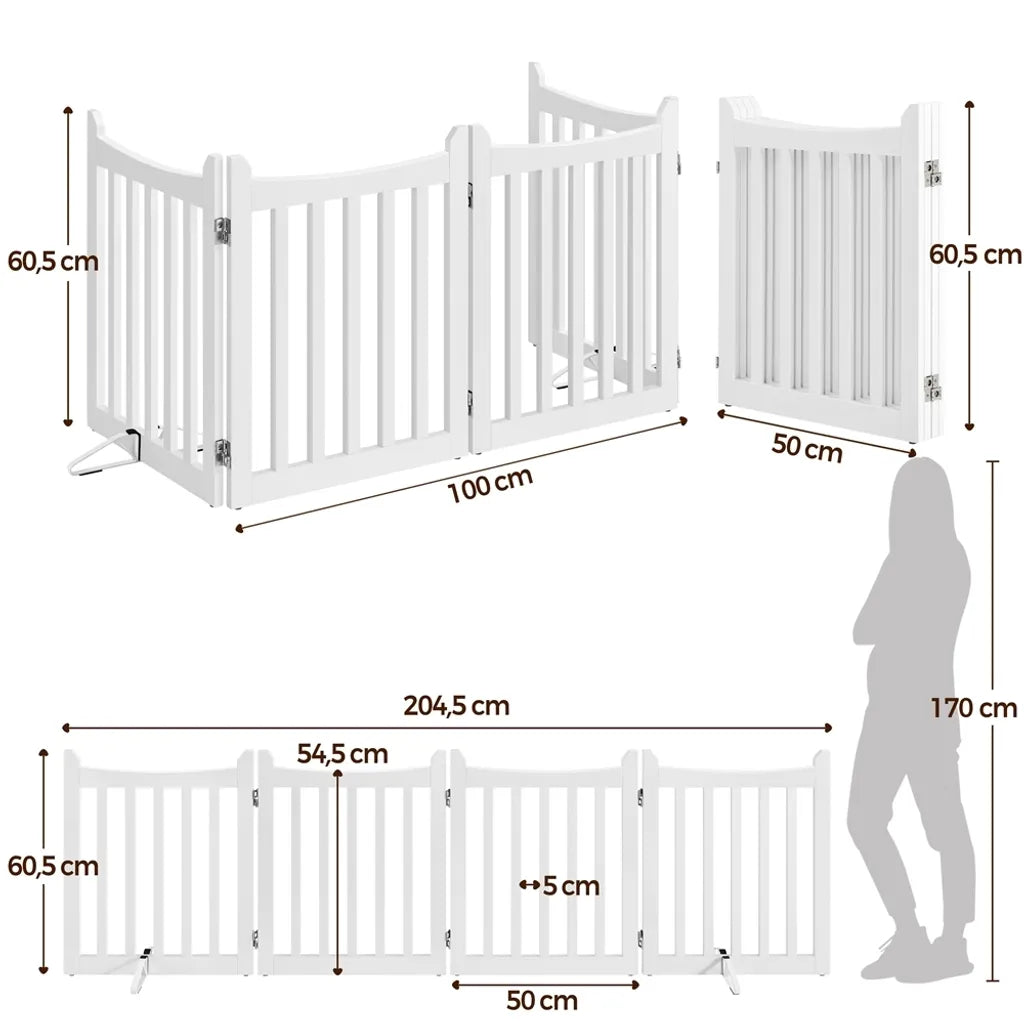 Barrière pliable pour chiens Yaheetech 204,5 x 60,5 cm - Blanche - Barrière de sécurité en bois à 4 panneaux
