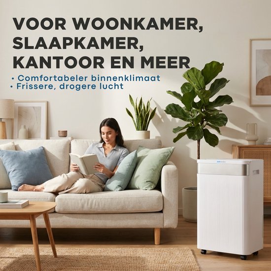 Déshumidificateur Aironex 20 L par jour – Fonction de séchage du linge – Jusqu'à 70 m² – Silencieux – Avec application et ioniseur – Pour cave, salon, chambre et salle de bains – Déshumidificateur