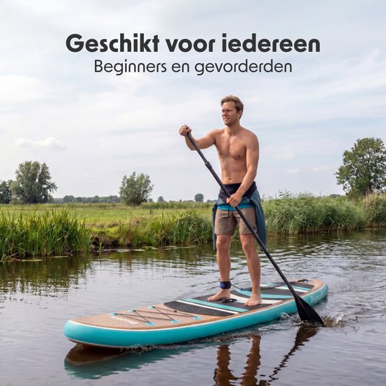 LifeGoods PaddlePro SUP Board - with Seat - Inflatable Paddle Board - Complete Set - Max. 150KG - 320x81cm - Bois/Bleu