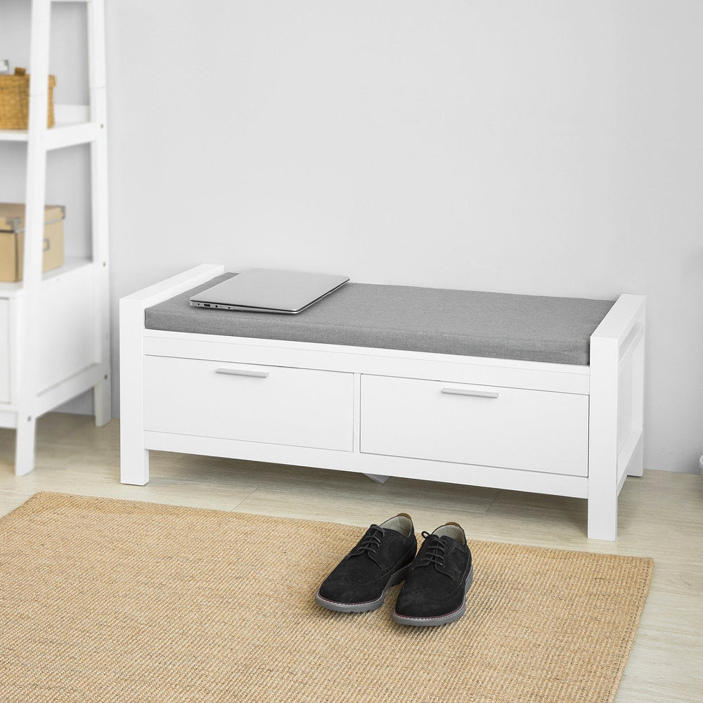 SoBuy FSR74-W Banc à chaussures avec rangement avec coussin de siège 2 tiroirs Banc de lit