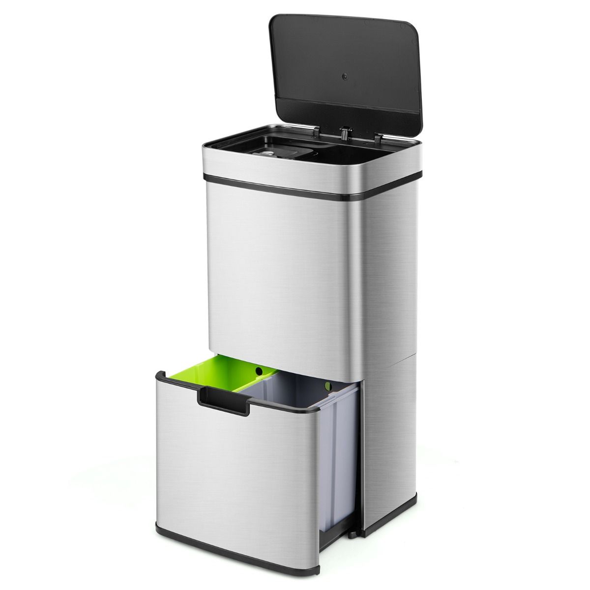 Coast 72 L Garbage Bin with Sensor - 4 Bins, Silver, 42 x 32-58 x 84-110 cm, Electric Garbage Bin with Soft Closure for Kitchen and Office