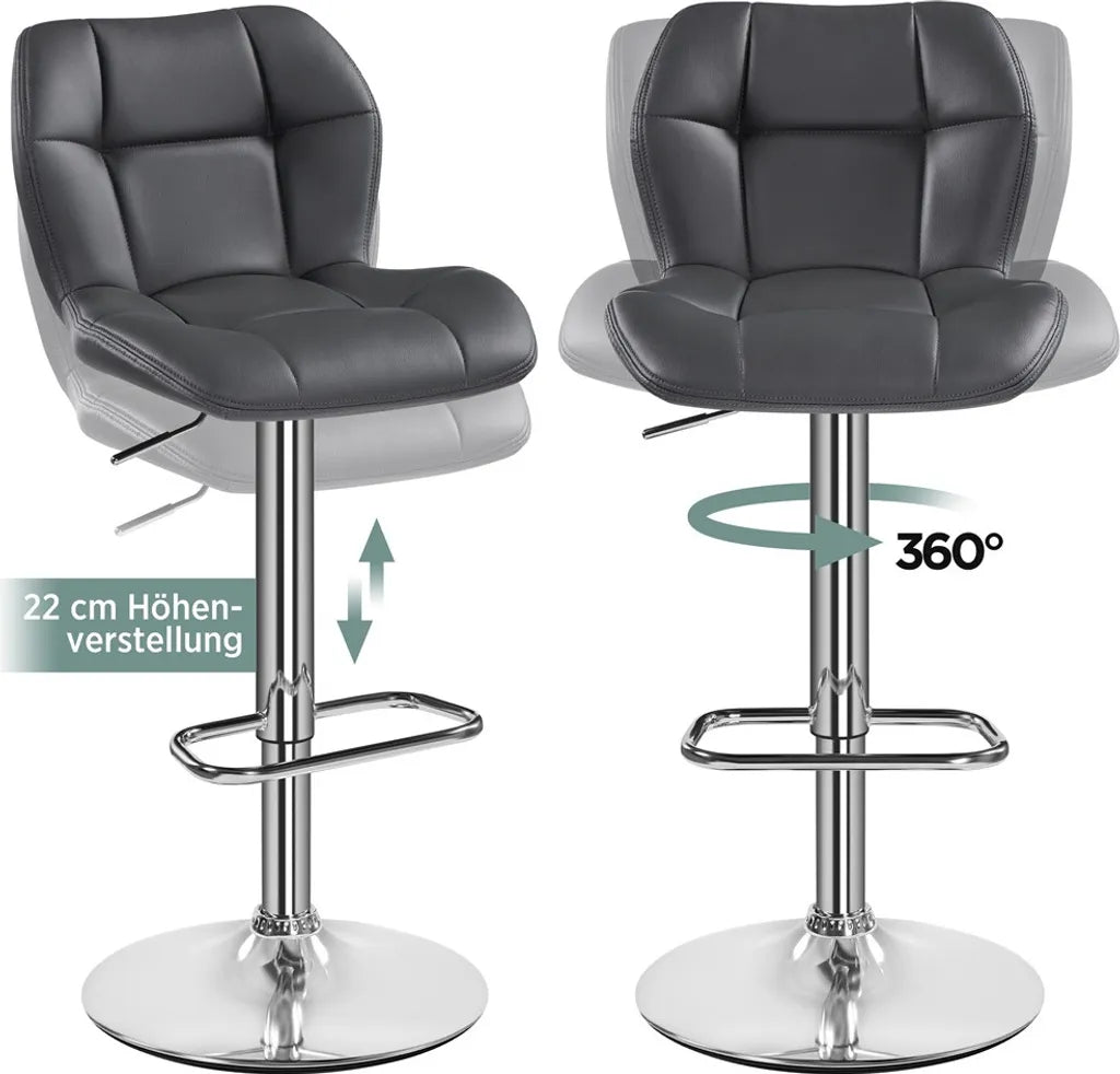 Tabourets de bar Yaheetech - Lot de 2 - Réglables de 62,5 à 84,5 cm - Pivotants à 360° - Gris
