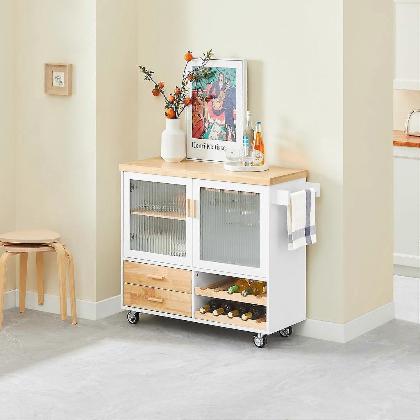 SoBuy Meuble de cuisine - 2 tiroirs et 2 portes - 117 x 40 x 91 cm - Blanc
