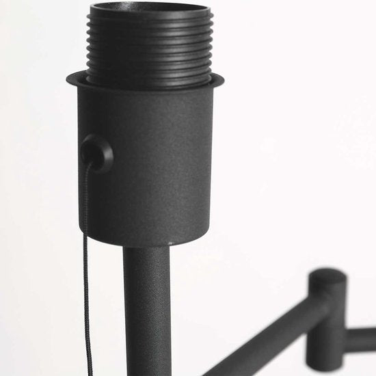 Lampadaire Bella 3407ZW - Noir avec bras pivotant, rabattable et interrupteur à tirette - Mexlite - Design intemporel alliant plastique, métal et composants électroniques, hauteur 135 cm, portée 45 cm