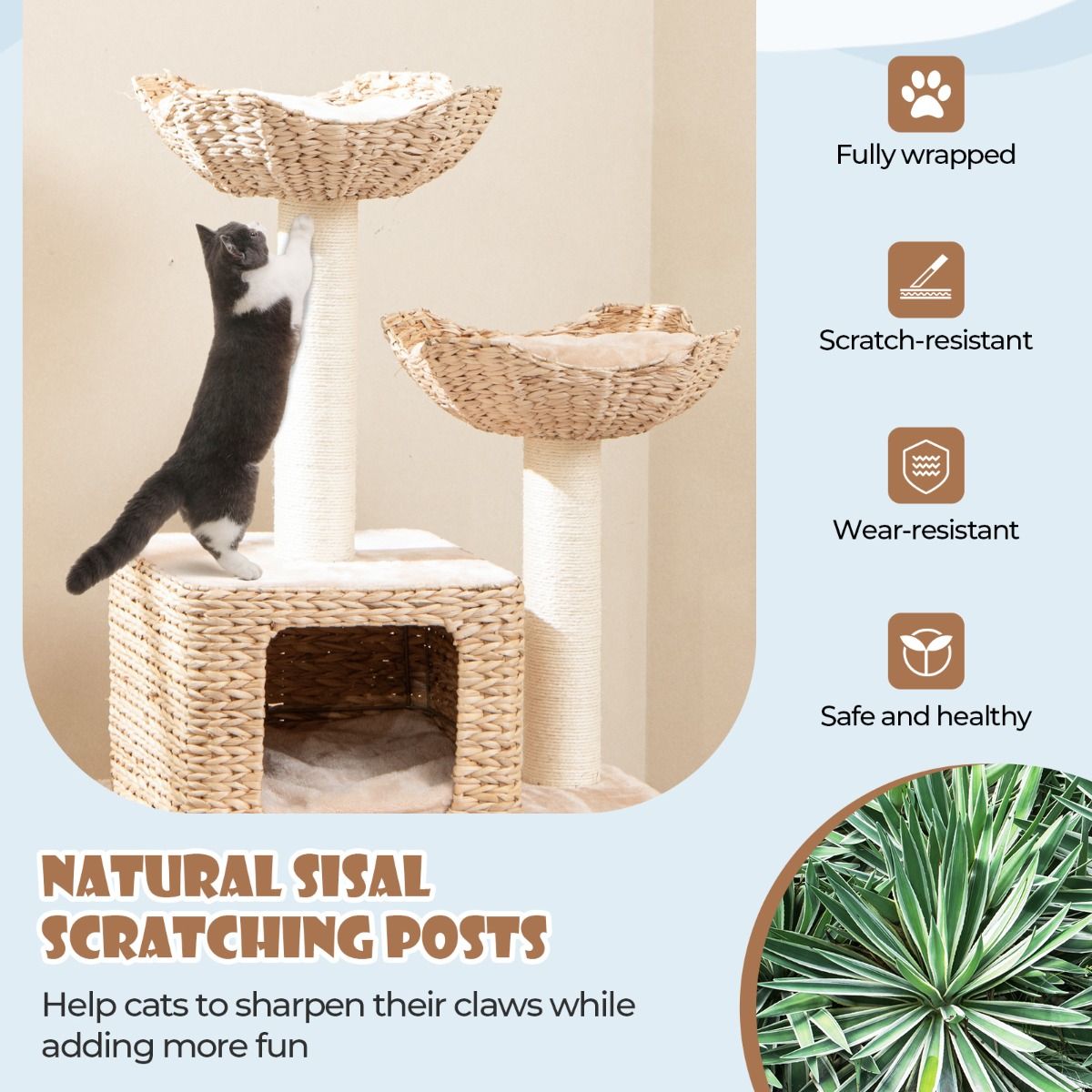 Arbre à chat Coast - 4 niveaux - arbres à chat en sisal - coussins lavables - beige 122 cm