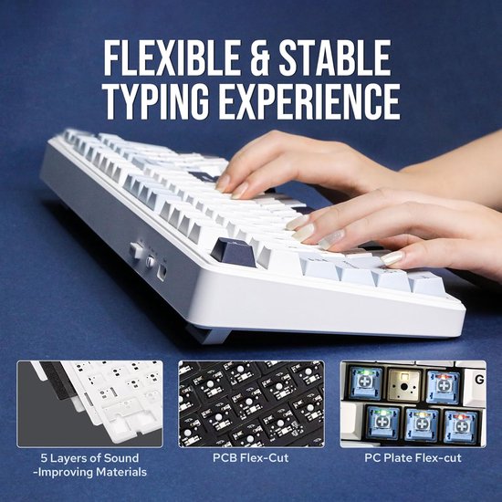 EPOMAKER x AULA F99 - Blanc/Bleu - Clavier mécanique sans fil - RGB - 100 % - QWERTY - Clavier gaming - Commutateurs Leobog Reaper