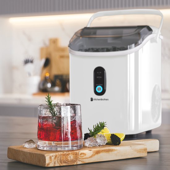 KitchenBrothers Nugget Ice Cube Maker - 1.1L - Machine à glace pilée avec pelle à glace - Portable - 15kg/24 heures - Blanc