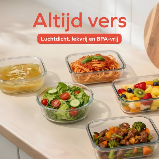 KitchenBrothers Meal Prep Trays Set - Glass Food Storage Trays - Airtight - BPA Free - Freezer Trays - Storage Trays - 6.79L - Glass - 12 Pieces