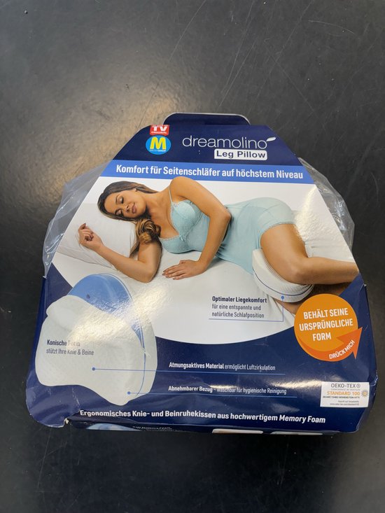 Oreiller pour les jambes Dreamolino | Oreiller ergonomique pour les genoux et les jambes | Mousse à mémoire de forme de haute qualité | Offre un confort de couchage optimal pour les personnes dormant sur le côté | Pour plus de confort | Oreiller orthopédi