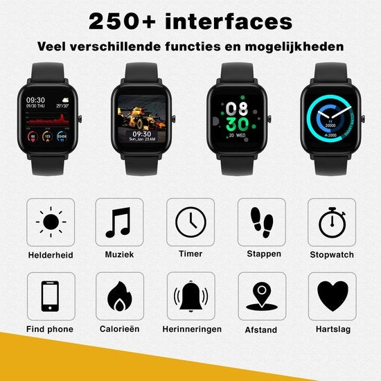 Zoluko Smartwatch pour hommes et femmes - Montre de sport avec tracker de fitness - Montre podomètre - Montre fitness - Smartwatch Android - Smartwatch iOS - Noir