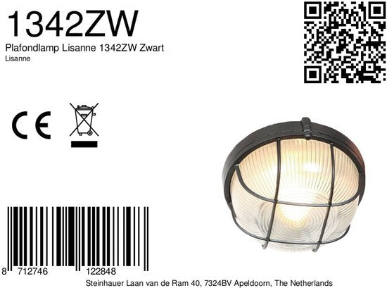 Plafonnier Lisanne 1342ZW | Métal noir et abat-jour en verre | Ø 17 cm, hauteur 8 cm | Mexlite | Design tendance pour l'intérieur