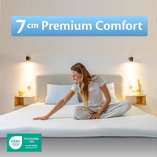 Surmatelas Ella Firm 140 x 200 cm - Surmatelas de 7 cm - Surmatelas en mousse à mémoire de forme imprégnée de gel et mousse Aircell - Dureté : ferme