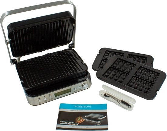 Wartmann WM-2208 CG, gril de contact en céramique, appareil à sandwich, gaufrier, sans PFAS, acier inoxydable.