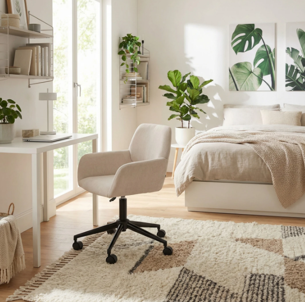 Chaise de bureau pour enfant Urban Meuble en tissu - Beige - 57,5 x 58 x 84,5 cm - Réglable en hauteur