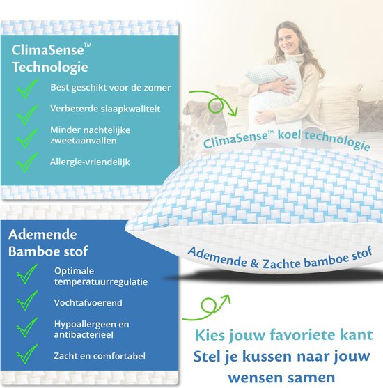 Ella® Oreiller de tête Douleurs cervicales 40 x 80 cm - Oreiller en bambou - Mousse à mémoire de forme / Rembourrage en mousse à mémoire de forme - Ergonomique et orthopédique - Taie d'oreiller incluse
