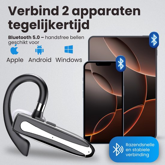 Otiume Wireless Headset PRO - Noise Canceling - Including Charging Case - Bluetooth 5.3 - Bluetooth Headset - Hands-free Calling Car - Earphones Wireless with Microphone
