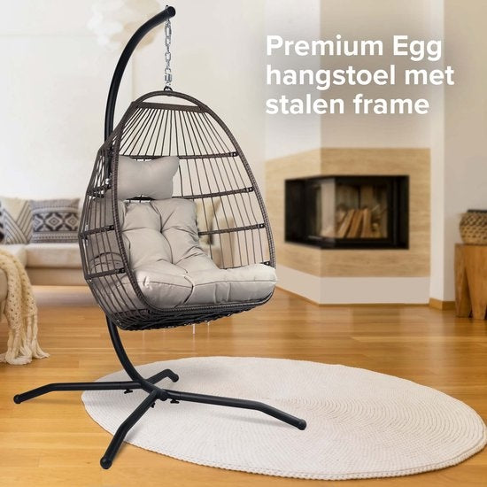Chaise suspendue Vita5 Egg - avec support - intérieur et extérieur - chaise cocon - pliable - jusqu'à 150 kg - coussin et housse inclus - gris clair