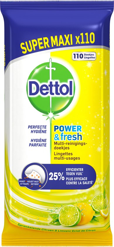 Lingettes nettoyantes multi-usages Dettol Maxi, parfum citron, 110 pièces