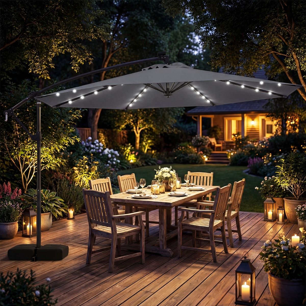 Parasol de jardin Coast à énergie solaire - Éclairage LED - Orientable à 360° - Gris