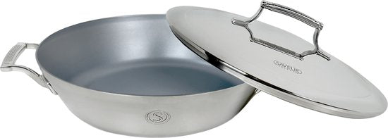 Saveur Selects – Série Voyage - Poêle à frire 30 cm - avec couvercle - Poêle antiadhésive - Acier inoxydable triplex - Compatible avec l'induction et toutes les autres sources de chaleur - Résistante au four jusqu'à 260 °C – Lavable au lave-vaisselle - 10