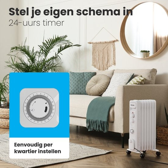 Auronic Radiateur à Huile - Chauffage Électrique avec Thermostat et Minuterie - Puissance Réglable jusqu'à 1500W - Blanc