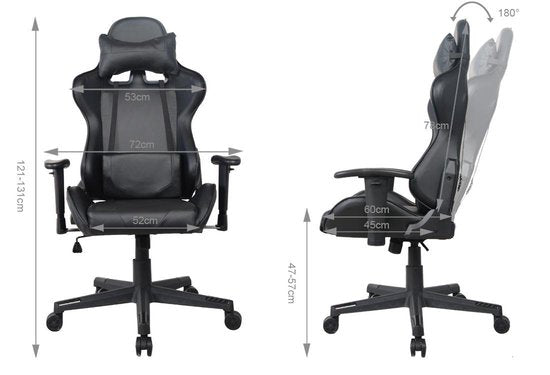 Chaise de jeu Thomas - chaise de bureau gaming racing - ergonomique - noir