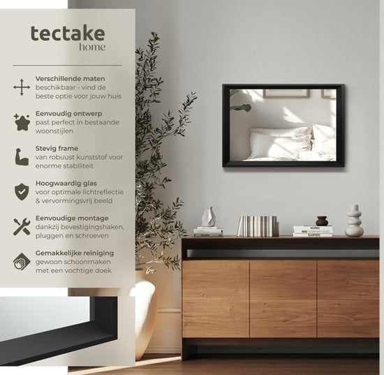 tectake® - Miroir mural Elina - Miroir de salle de bain - Miroir rectangulaire avec cadre en plastique solide - 40x60 cm - Miroir pour la salle de bain, le salon ou la chambre à coucher