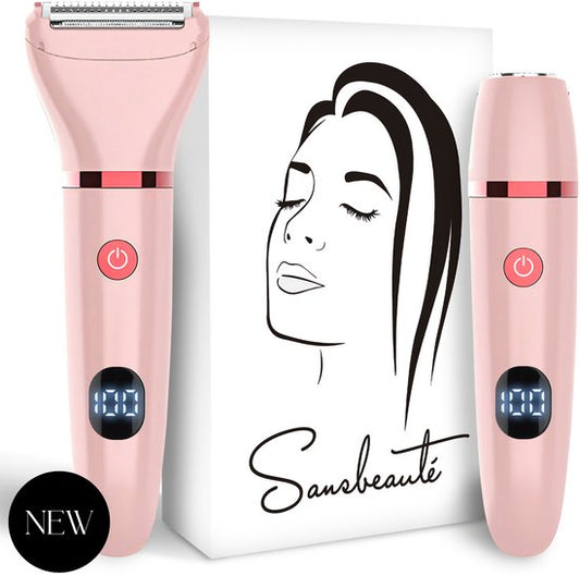 Rasoir féminin 2 en 1 avec écran - Visage - Aisselles - Jambes - Maillot - Sansbeauté® - Rasoir féminin - Epilation visage femme - Tondeuse femme - Rasoir bikini - Rechargeable par USB