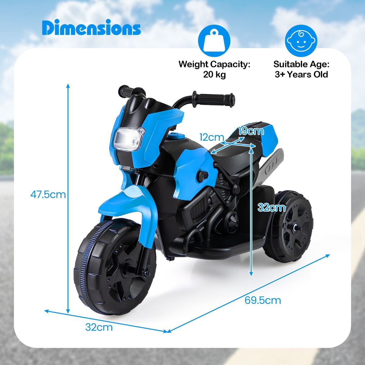 Vélo électrique pour enfants Coast 6 V - 69,5 x 32 x 47,5 cm - Bleu marine