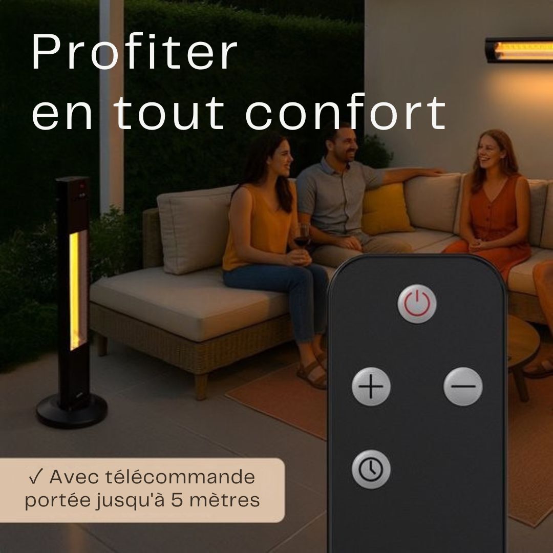 Chauffage infrarouge - Auronic - Debout - 20m2 - Electrique - 2000W - Télécommande - 3 niveaux - Noir