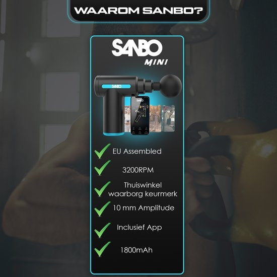 Sanbo Massage Gun Mini - Appareil de massage sportif et de relaxation - puissant - sans fil - étui inclus - avec 5 accessoires - noir/bleu - Massage Gun Professional