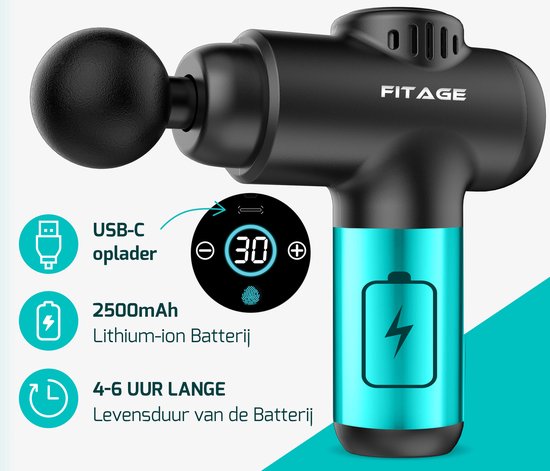 FITAGE Pistolet de massage Mini - 12 accessoires - Appareil de massage professionnel - Pistolet de massage 30 étapes - Appareil de massage - Pistolet de massage